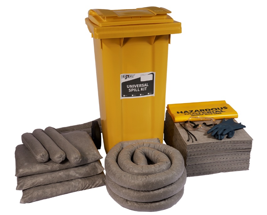 120 Liter Universal Spill Kit in Wheelie Bin 